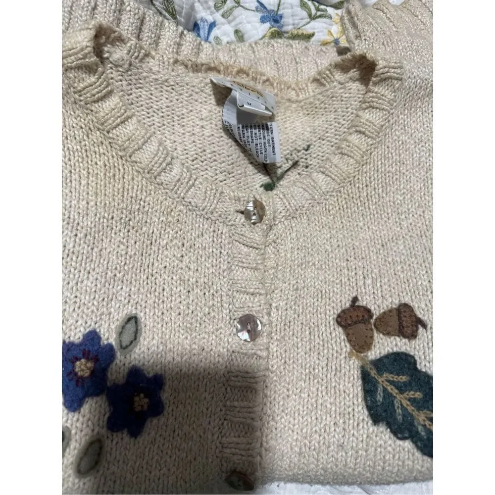 Talbots fall embroidered linen blend button front sweater MP - Picture 6 of 14